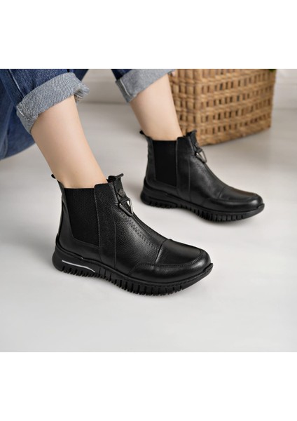 Hakiki Deri Siyah Kadın Günlük Kısa Bot fırsatları