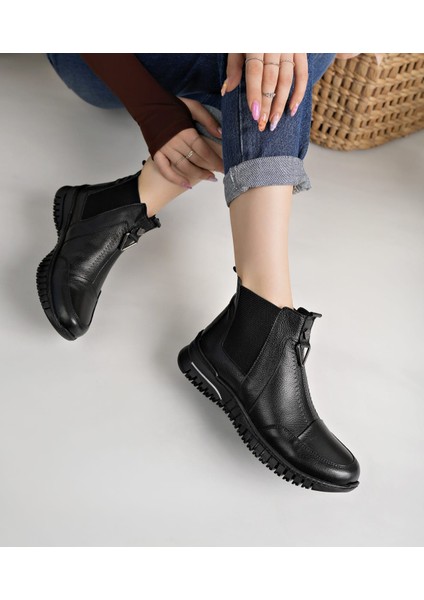Hakiki Deri Siyah Kadın Günlük Kısa Bot indirimleri