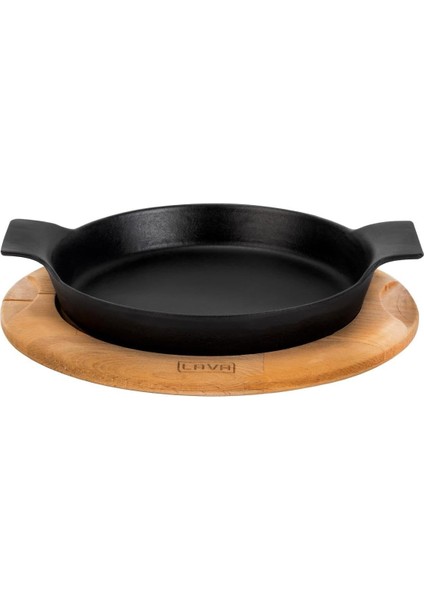 Döküm Yuvarlak Sahan Döküm Demir Yekpare Çift Kulplu Kayın Servis Ahşabı. ÇAP(Ø)18CM.