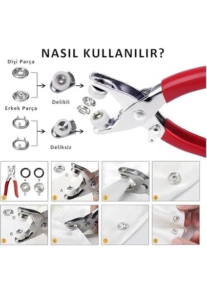 9,5 mm Metal Çıtçıt Düğme ve Seti – 25&apos;li Dayanıklı Perçin Çıtçıt Takım – El Işi, Dikiş, Bebek Kıyafeti, Çanta ve Tekstil Için Uygun Düğme Seti modelleri