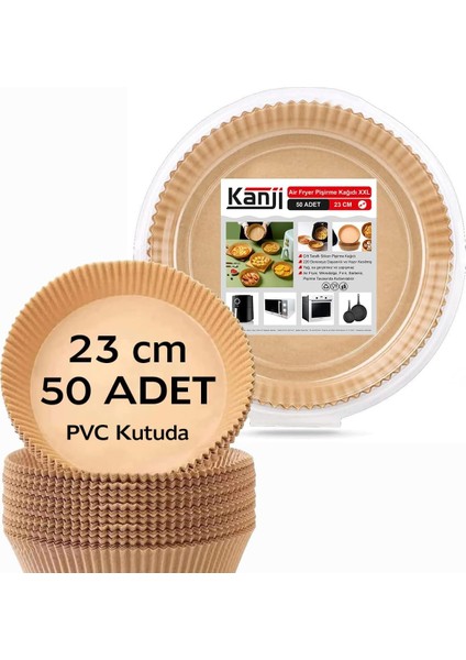 50 Adet Air Fryer Pişirme Kağıdı 23 cm – Tek Kullanımlık, Yapışmaz, Yağ Geçirmez, Yuvarlak Tabak Model Hava Fritöz Yağlı Kağıdı Pvc Ambalaj