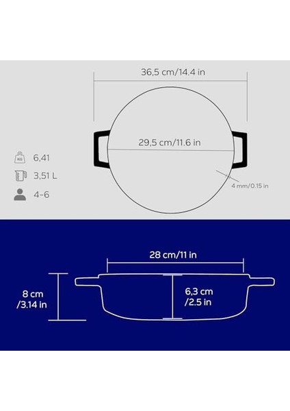 Çok Amaçlı 28 cm Döküm Demir Yayvan Tencere Mavi modelleri