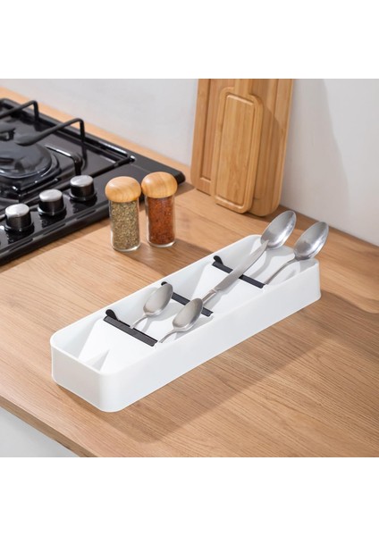 Kaşıklık, Çekmece Içi Çatal Bıçak Kaşık Düzenleyici Çekmece Içi Organizer (39CM*13CM*5.5CM) Siyah ve Beyaz Renk Seçenekleri (Beyaz)