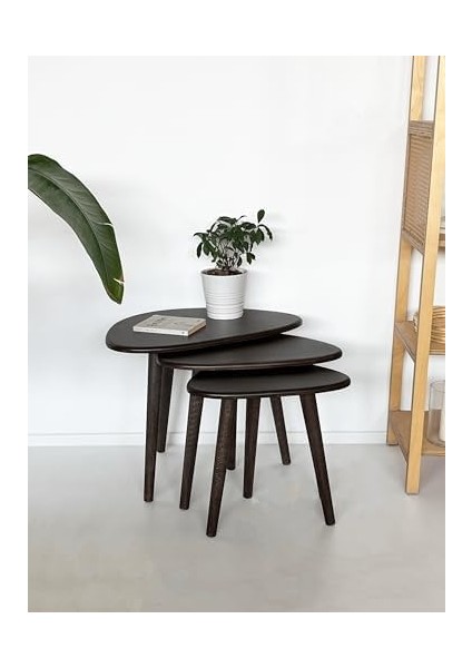 Masif Ahşap Damla Sehpa Seti - 3&apos;lü Zigon Set Modern ve Minimalist Sehpa Takımı (Yan Sehpa, Orta Sehpa, Dekoratif Sehpa)&apos;&apos; (Ceviz) modelleri