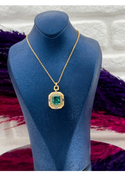 925 Ayar Gümüş Italyan Tasarım Zümrüt Taşlı Zarif Kadın Kolye fiyatları