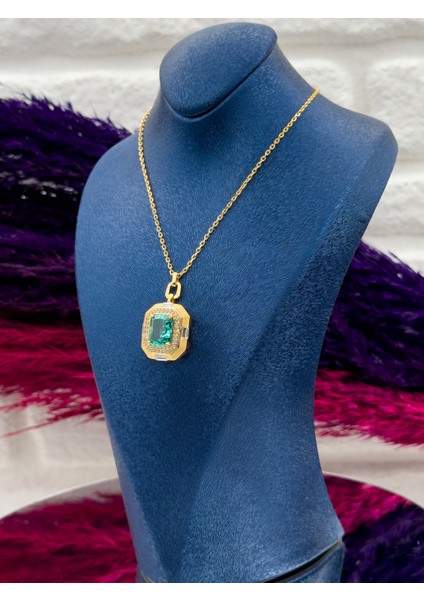 925 Ayar Gümüş Italyan Tasarım Zümrüt Taşlı Zarif Kadın Kolye modelleri