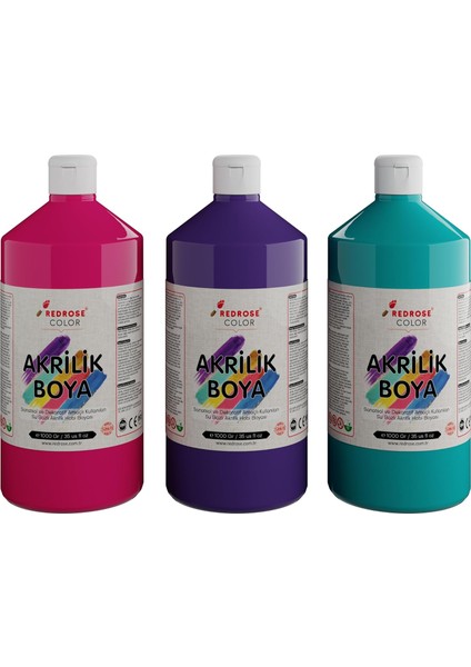 Rose Mor, Fuşya, Turkuaz Akrilik 3&apos;lü Set 3X1000 gr