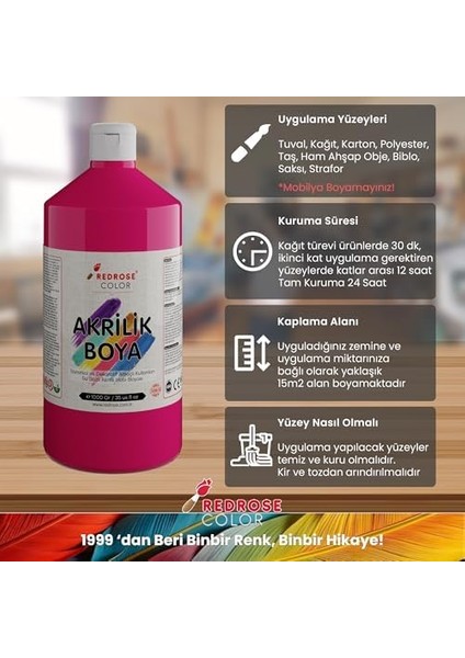 Rose Mor, Fuşya, Turkuaz Akrilik 3&apos;lü Set 3X1000 gr modelleri