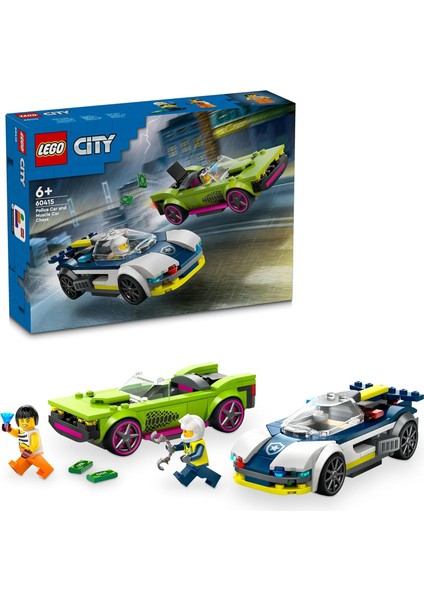 City Arabası ve Spor Araba Takibi 60415-6 Yaş ve Üzeri Çocuklar Için Minifigürü Içeren Yaratıcı Oyuncak Yapım Seti (213 Parça)