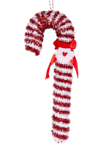 Yılbaşı Ağaç Süsü Baba Figürlü Baston Kırmızı-Beyaz 13X35 Cm.