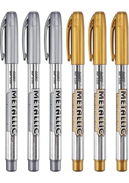 Metalik Markör, 6 Adet, Su Geçirmez ve Hızlı Kuruyan Metalik Kalıcı Işaretleyiciler,, Kumaş, Dıy Fotoğraf Albümü, ve Gümüş Için