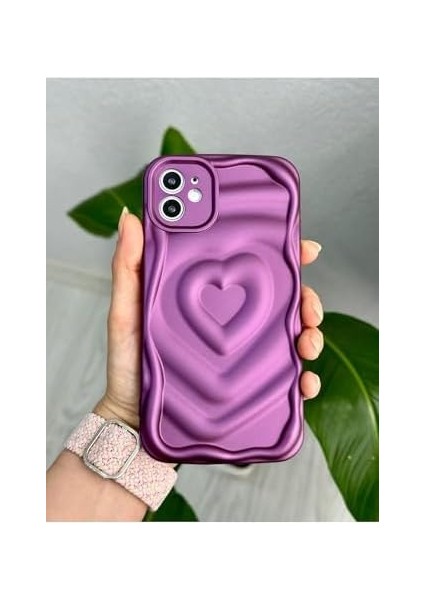 Go Aksesuar 11 ile Uyumlu 3D Mat Kabartma Kalp Desenli Darbe Önleyici Kamera Korumalı Silikon Kılıf modelleri