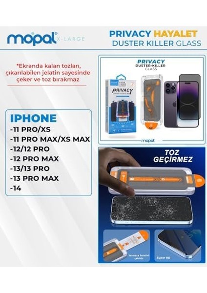 Mopal 11 Pro Max Uyumlu Uygulama Aparatlı Hayalet Privacy Duster Killer Cam Telefon Ekran Koruyucu fiyatları