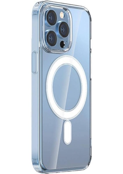 Için Uyumlu 15 Pro Kılıf M-Safe Şarj Özellikli Şeffaf Sert Pc Embos Kapak Renksiz