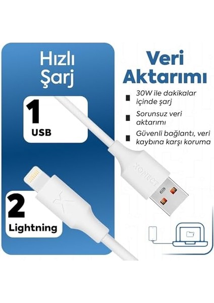 USB To Lightning ile Uyumlu ile Uyumlu Hızlı Şarj ve Data Kablosu 40 cm (Beyaz) modelleri