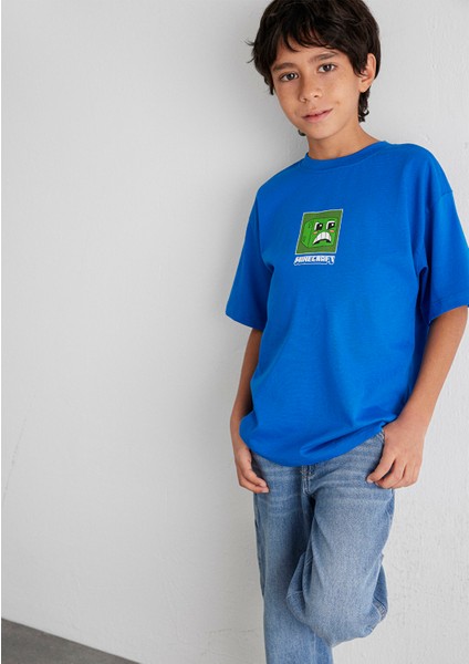 Minecraft Baskılı Mavi Tişört 6610342-82491