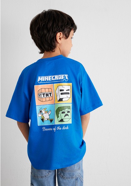 Minecraft Baskılı Mavi Tişört 6610342-82491