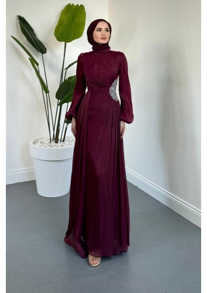 Nola Yanı Taşlı Jan Jan Abiye Mürdüm