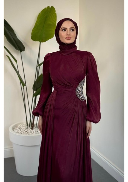 Nola Yanı Taşlı Jan Jan Abiye Mürdüm fiyatları