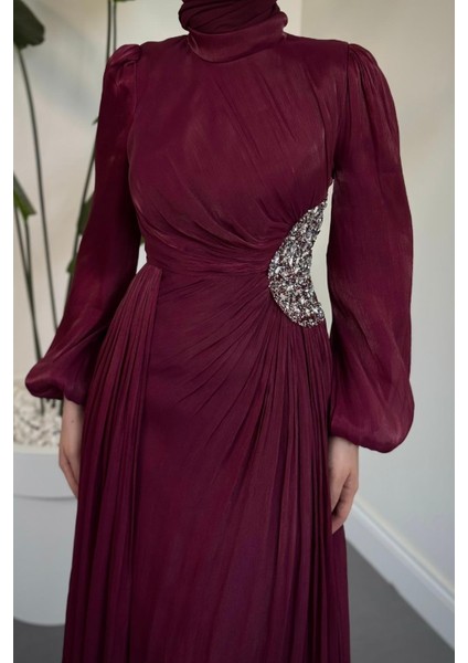 Nola Yanı Taşlı Jan Jan Abiye Mürdüm modelleri