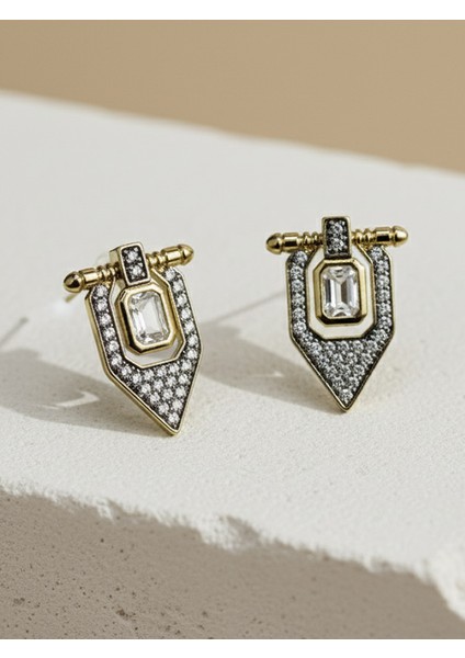 Art Deco Bayrak Formunda Baget ve Mikro Zirkon Taşlı Küpe modelleri