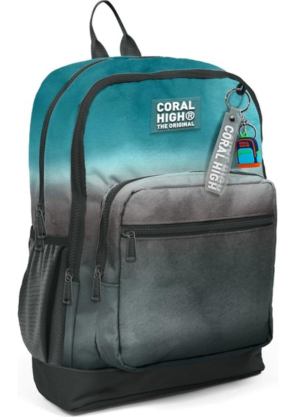 Dört Bölmeli Turkuaz Gri Batik Desenli Ilkokul Sırt Çantası - Erkek Çocuk