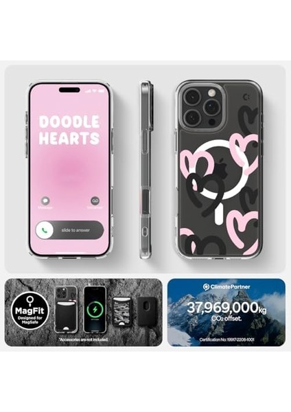 16 Pro Max ile Uyumlu Ince Magsafe Kılıf Ultra Hybrid Sararma Karşıtı Duraclear Hava Kanalı Teknolojisi Askeri Sınıf Koruma Magfit Hearts Pink Tasarım Kapak - ACS08272 modelleri