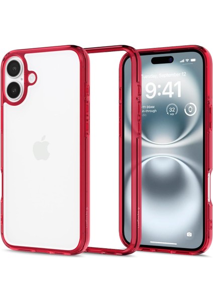 16 ile Uyumlu Ince Kılıf Ultra Hybrid Sararma Karşıtı Duraclear Hava Kanalı Teknolojisi Askeri Sınıf Koruma Red Crystal Şeffaf Kapak - ACS08203