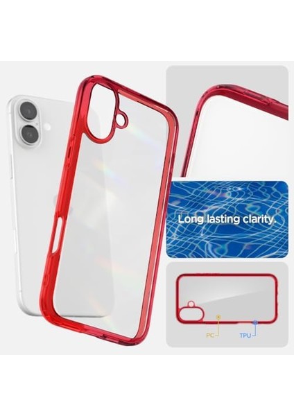 16 ile Uyumlu Ince Kılıf Ultra Hybrid Sararma Karşıtı Duraclear Hava Kanalı Teknolojisi Askeri Sınıf Koruma Red Crystal Şeffaf Kapak - ACS08203 modelleri