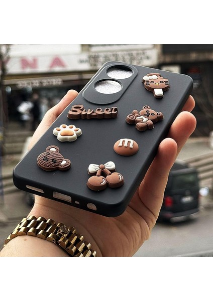 A60 Uyumlu Karikatür Desenli Telefon Kılıfı – Şık ve Dayanıklı Silikon Kılıf, Tam Koruma, Siyah Tasarım