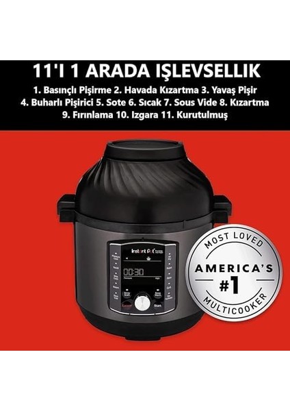 Pot Pro Crisp ve Airfryer, 11&apos;i 1 Arada Elektrikli Çok Amaçlı Pişirici - Hava Fritözü, Siyah Paslanmaz Çelik, 1500 W, 7,6 L modelleri