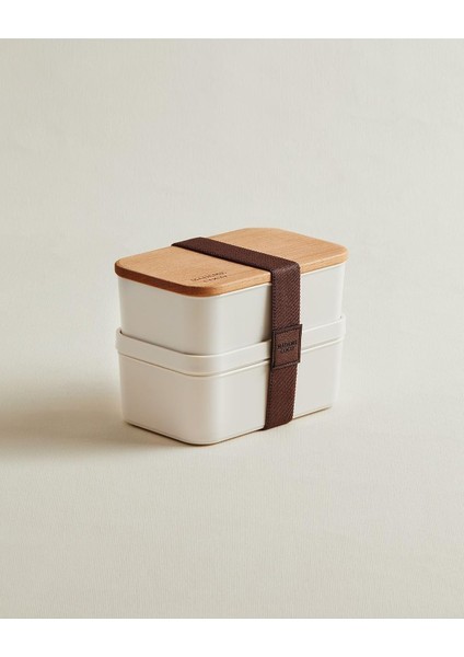Coco Margot 500ML Ahşap Kapaklı Saklama Kabı, Soft Ekru, 500ML, 2&apos;li
