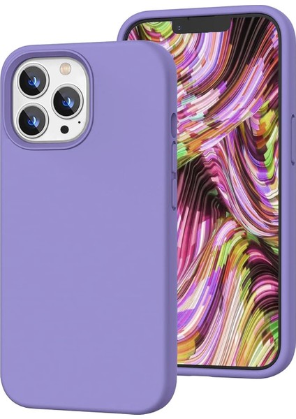 13 Pro Max Uyumlu Silikon Kılıf - Darbeye Dayanıklı Sıvı Silikon, Mikrofiber Astarlı, Parmak Izi Önleyici Kılıf (Lila)
