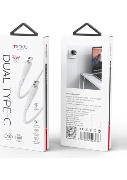 1.2m 60W Type-C To Type-C Pd Hızlı Şarj Kablosu - Beyaz fiyatları
