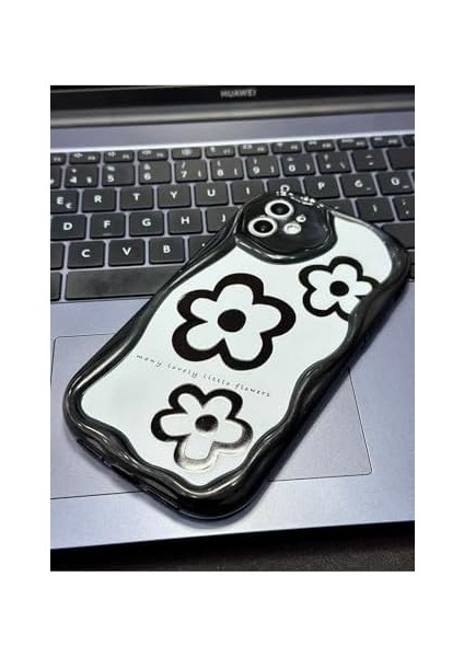 Go Aksesuar 11 ile Uyumlu Darbe Önleyici Siyah Papatya Baskılı Silikon Kılıf modelleri