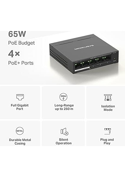 MS105, 5-Port Gigabit Desktop Switch With 4-Port Poe+ fiyatları