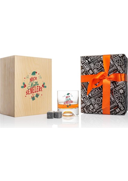 Yeni Yıl Mesajlı Ahşap Kutulu Viski Kadeh Seti