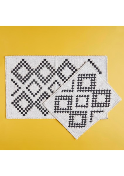 Ethnic Geometrik Desenli%80 Pamuk%20 Paspas Takımı,, 1 Adet 60X100 cm / 1 Adet 50X60 cm