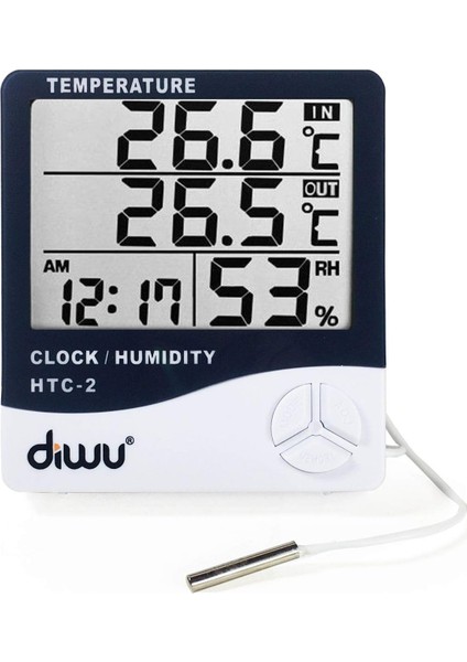 Htc-2 Problu Termometre Nem Ölçer Saat Takvim