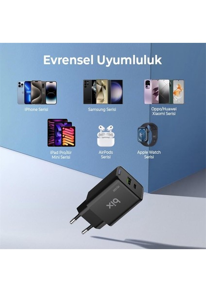 BX2P46G Gan Pd 45W Type-C ve Usb-A Qc 18W Çift Portlu Akım Korumalı Hızlı Şarj Cihazı (Siyah) fiyatları
