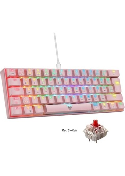 Majesty 62 Tuşlu Rgb Mini Gaming Oyuncu Mekanik Klavye Red Switch Pembe modelleri