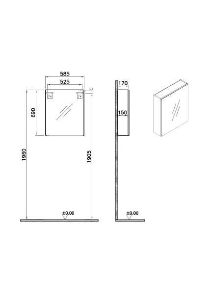 Shift T20 81005 Asimetrik Dolaplı Ayna, Kül Gri, 60 cm fiyatları