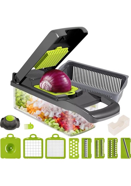 Sebze Kesici, 13&apos;ü 1 Arada Profesyonel Çok Fonksiyonlu Sebze Dilimleyici Mandolin, Kesme Için 7 Farklı Bıçak, Izgara Paslanmaz Çelik Bıçak, Temizlenmesi
