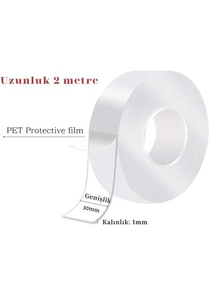 2 Metre Su Sızdırmaz Çift Taraflı Şeffaf LTS-BND06 (Uzunluk 2m, GENIŞLIK:30MM, Kalınlık:1mm) Ekstra Güçlü Yıkanabilir, Halı, Ev, Mutfak,, Araba Veya Ofis fiyatları