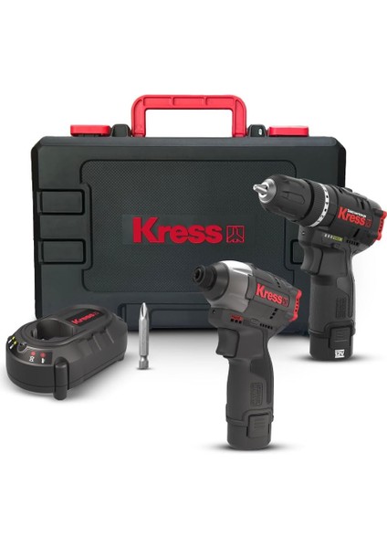 KUG02 12VOLT/2.0AH. Li-Ion Çift Akülü Kömürsüz Profesyonel Şarjlı Darbeli Matkap + Kömürsüz Darbeli Tornavida Kombo Set