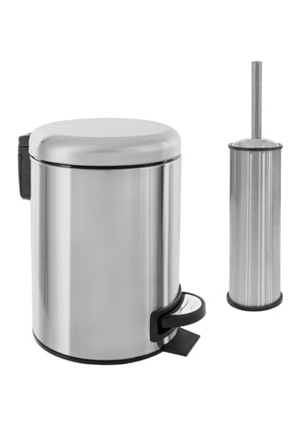 Serisi Antifenger Özellikli 2&apos;li Seti Çöp Kovası ve Kolozet Fırçası Paslanmaz Krom 3 Litre fiyatları