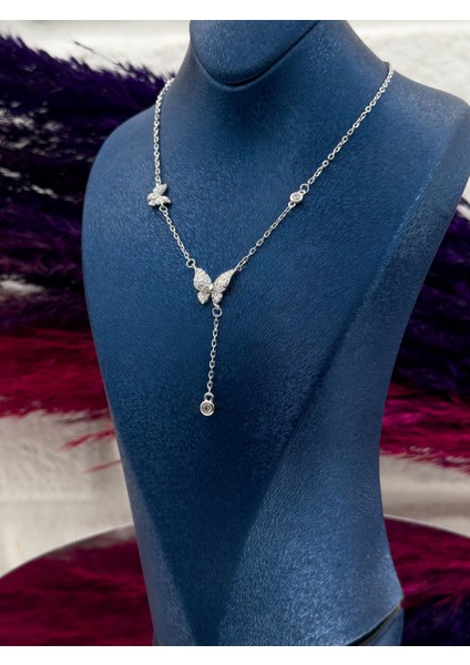 925 Ayar Gümüş Özel Tasarım Kelebek Modeli Zarif Kadın Kolye fiyatları