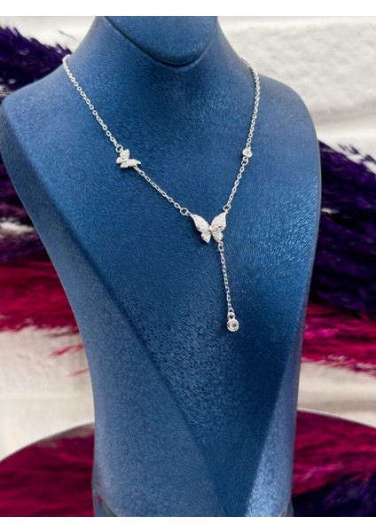 925 Ayar Gümüş Özel Tasarım Kelebek Modeli Zarif Kadın Kolye modelleri