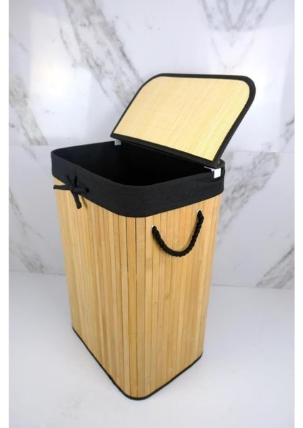 El Yapımı Hasır Katlanır Çamaşır Sepeti Dikdörtgen 72 Litre (40CM*30CM*61CM), Malzemeden Üretilmiş Çamaşırlık ( - Siyah)