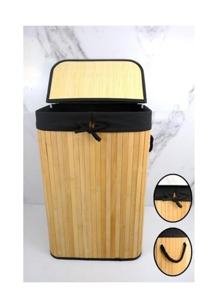 El Yapımı Hasır Katlanır Çamaşır Sepeti Dikdörtgen 72 Litre (40CM*30CM*61CM), Malzemeden Üretilmiş Çamaşırlık ( - Siyah) modelleri